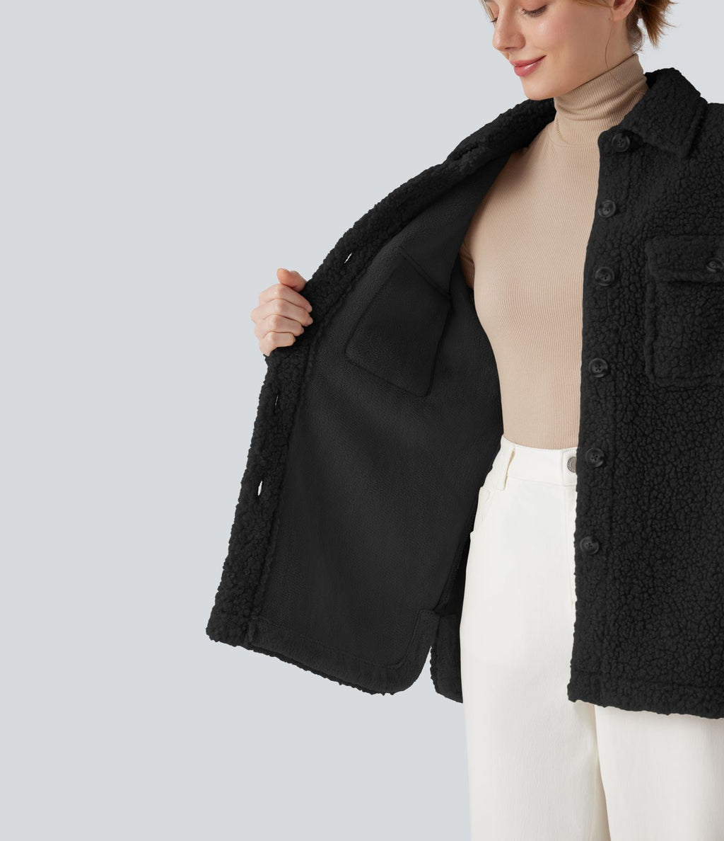 Veste sherpa à col à manches longues avec poches