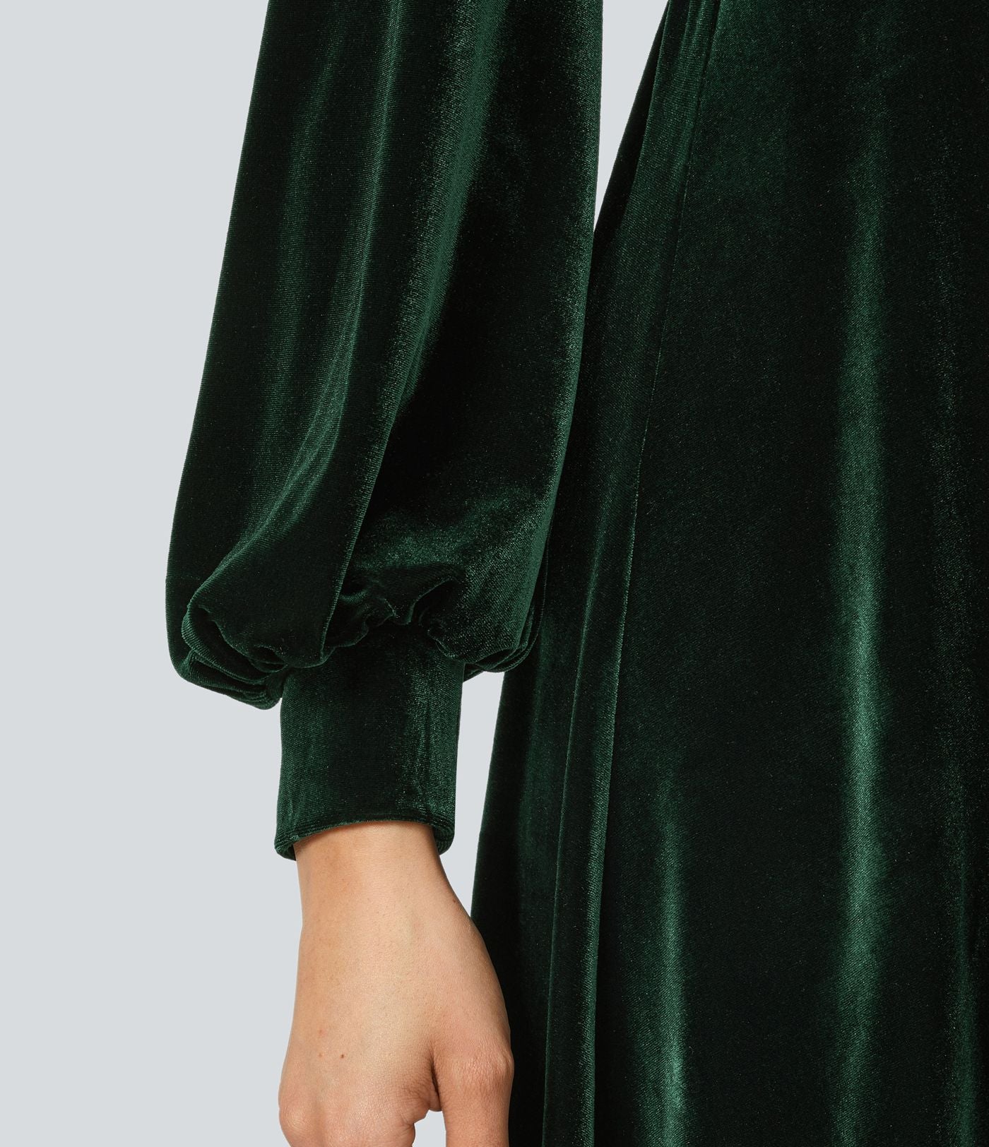 V Neck de Crossover Bishop Long Sleeve High Low Flowy Velvet Midi Casual Dress