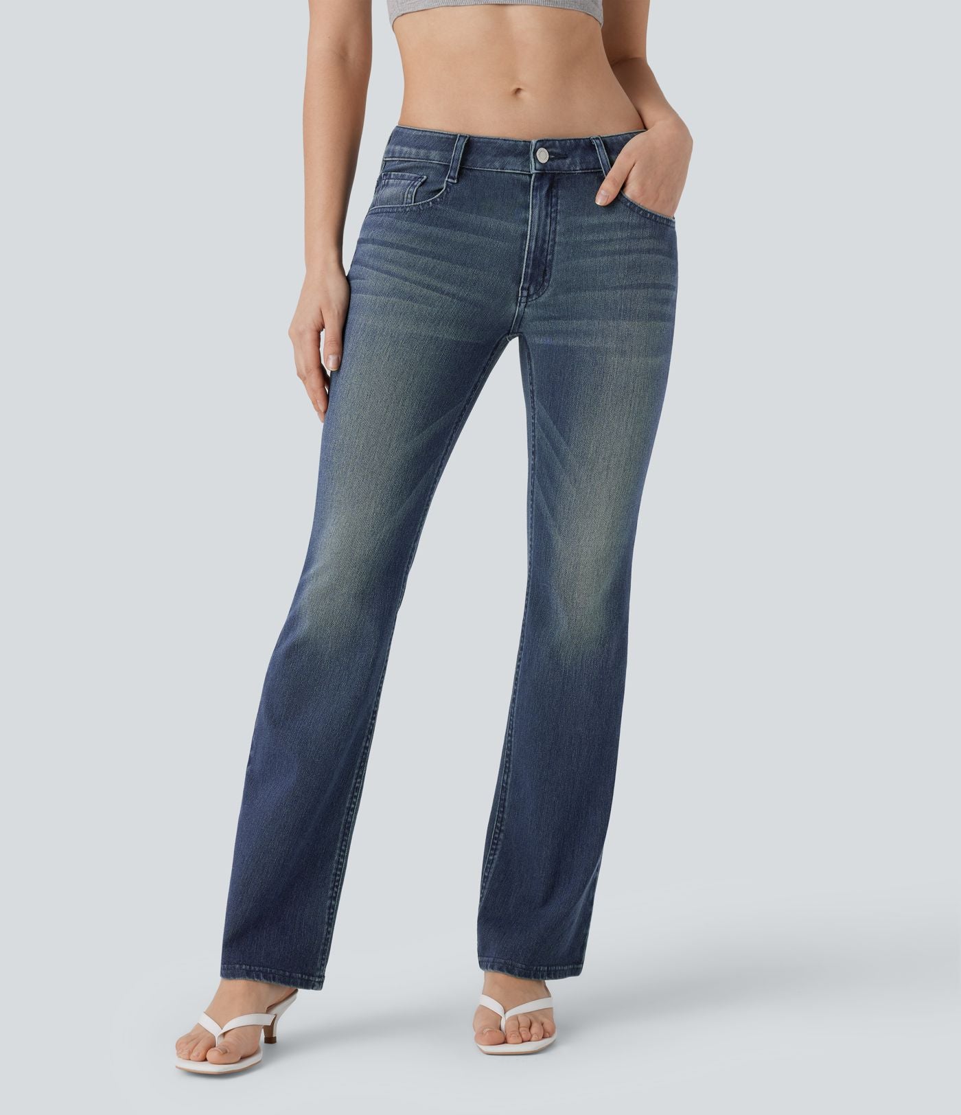 Jean bootcut délavé taille basse Halara Flex™ à poches multiples