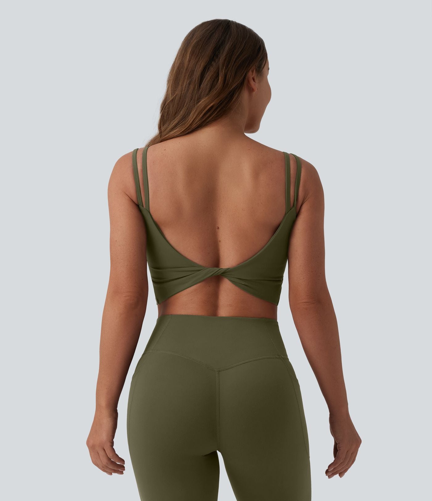 Débardeur de yoga cropped Halara UltraSculpt™ à doubles bretelles dos torsadé ouvert avec soutien-gorge intégré – Bonnets E-G