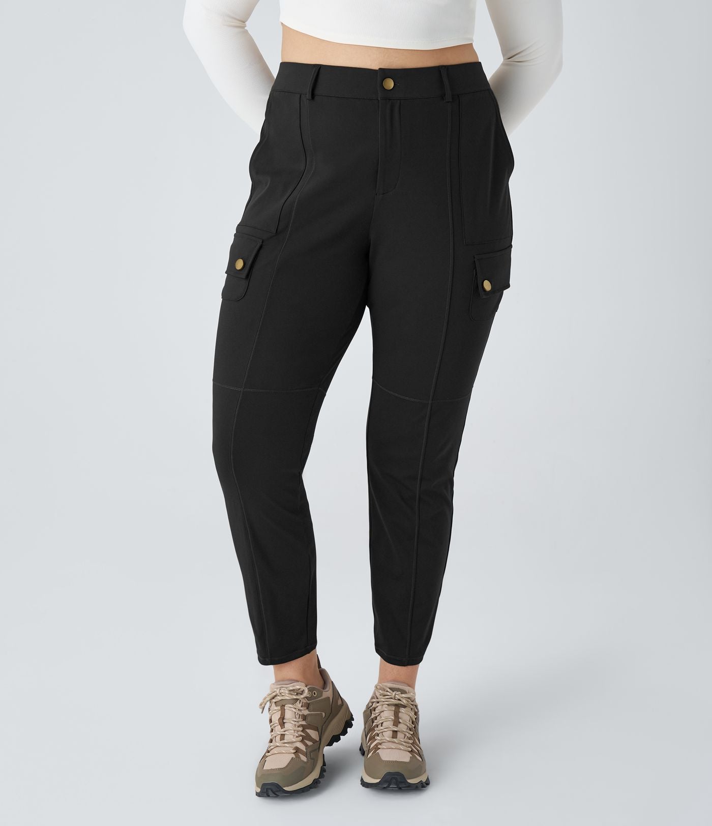 Pantalon cargo randonnée grande taille ajusté uni taille haute DayStretch avec poches zippées