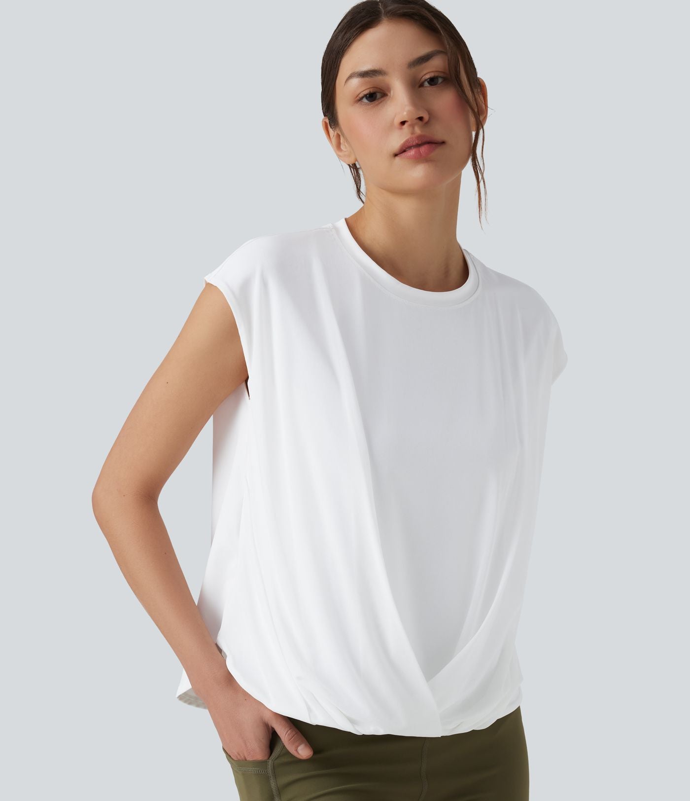 Haut de sport yoga SoftlyZero™ Airy col rond sans manches mesh contrastant effet frais InstantCool