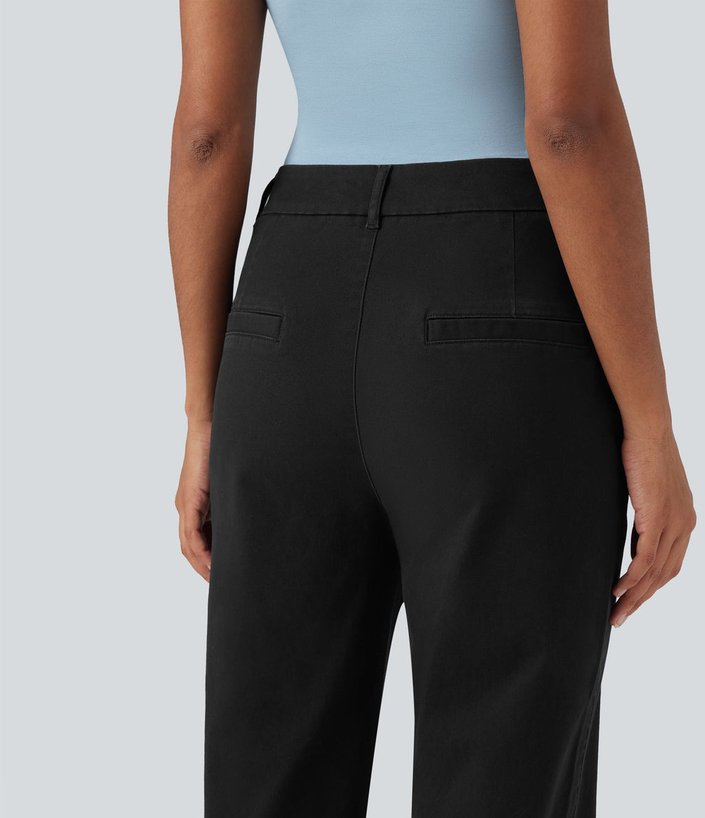 Pantalon coton fuselé taille mi-haute avec poches