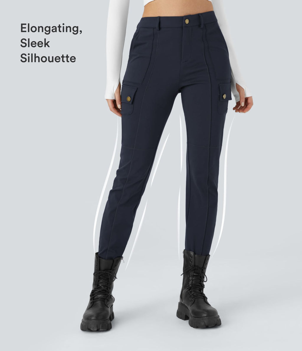Pantalon cargo ajusté uni taille haute DayStretch avec poches zippées