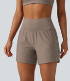 Short de yoga 2-en-1 à rayures, taille très haute, 12,5 cm, à poches