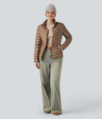 Veste casual compactable en duvet synthétique zippée à col montant et manches longues avec poches