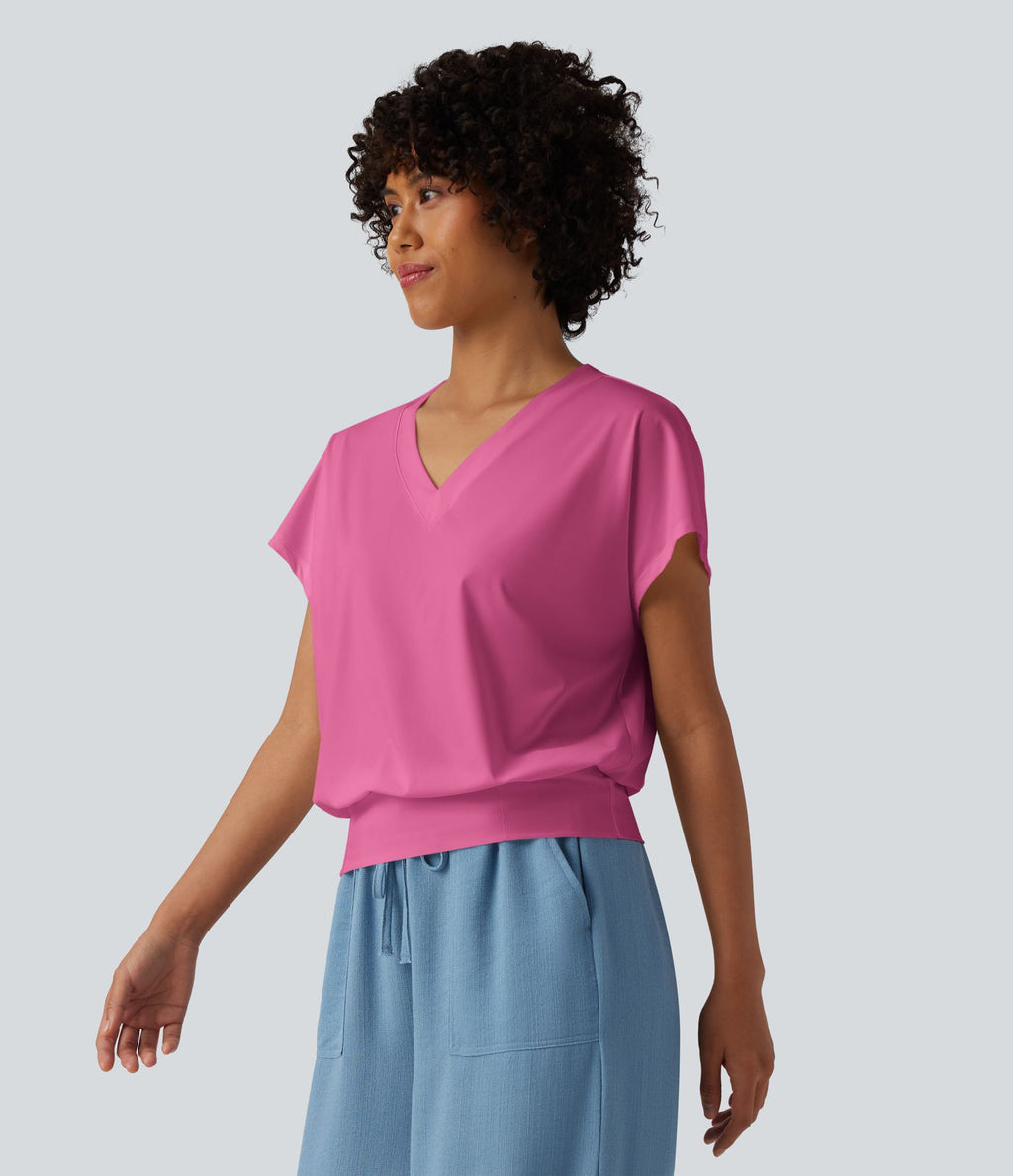 Haut de sport yoga oversize col V à manches courtes effet frais InstantCool à séchage rapide
