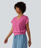 Haut de sport yoga oversize col V à manches courtes effet frais InstantCool à séchage rapide