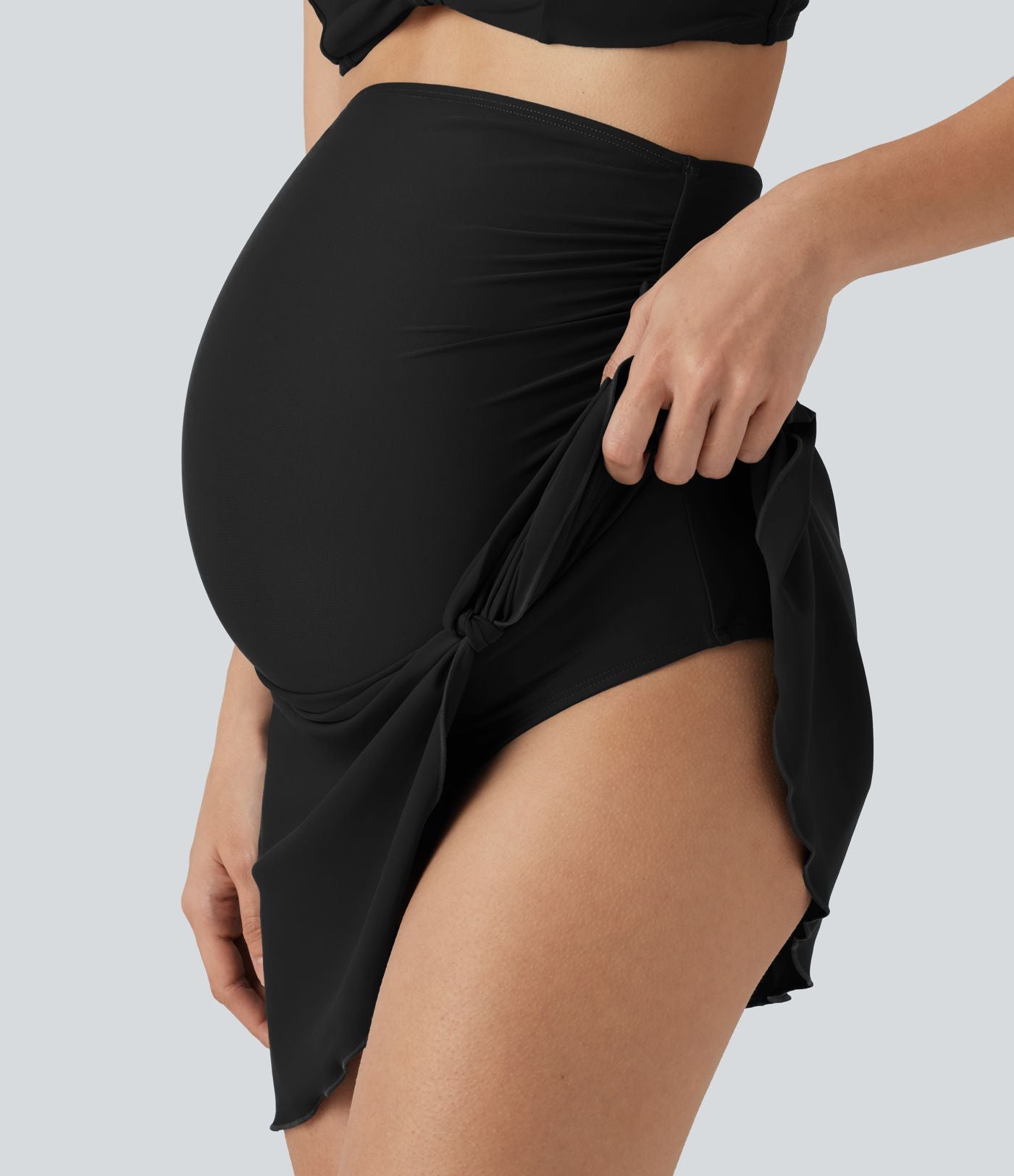Bas de bikini de maternité 2-en-1 taille très haute avec fronces et ourlet asymétrique