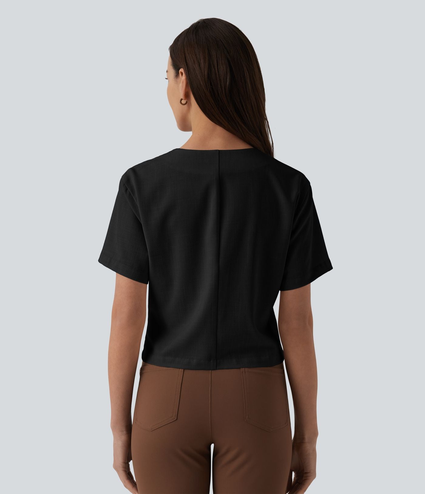 Blouse de travail col V manches courtes aspect lin