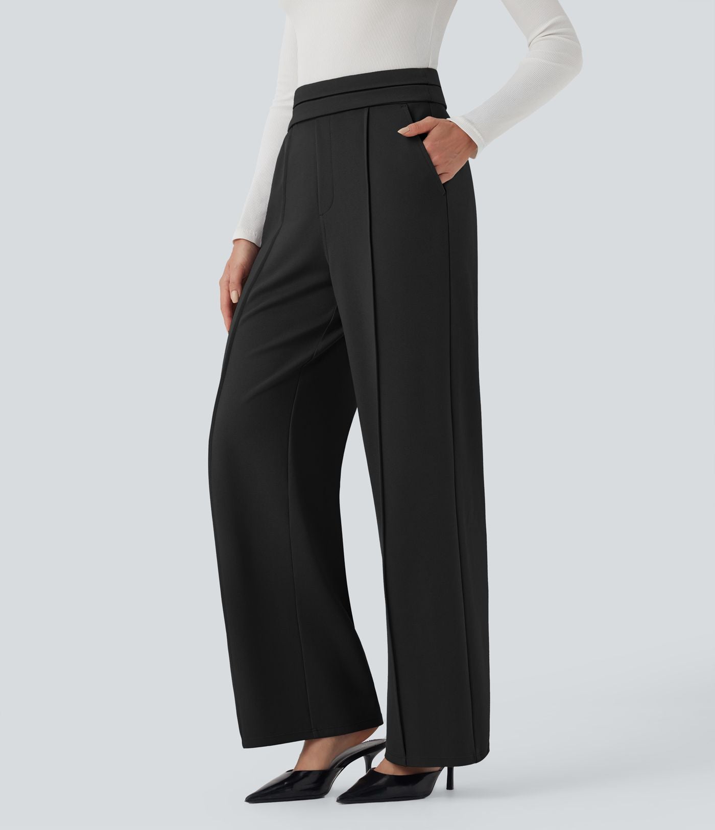 Pantalon tailleur coupe droite taille haute Halara Flex™ avec poches