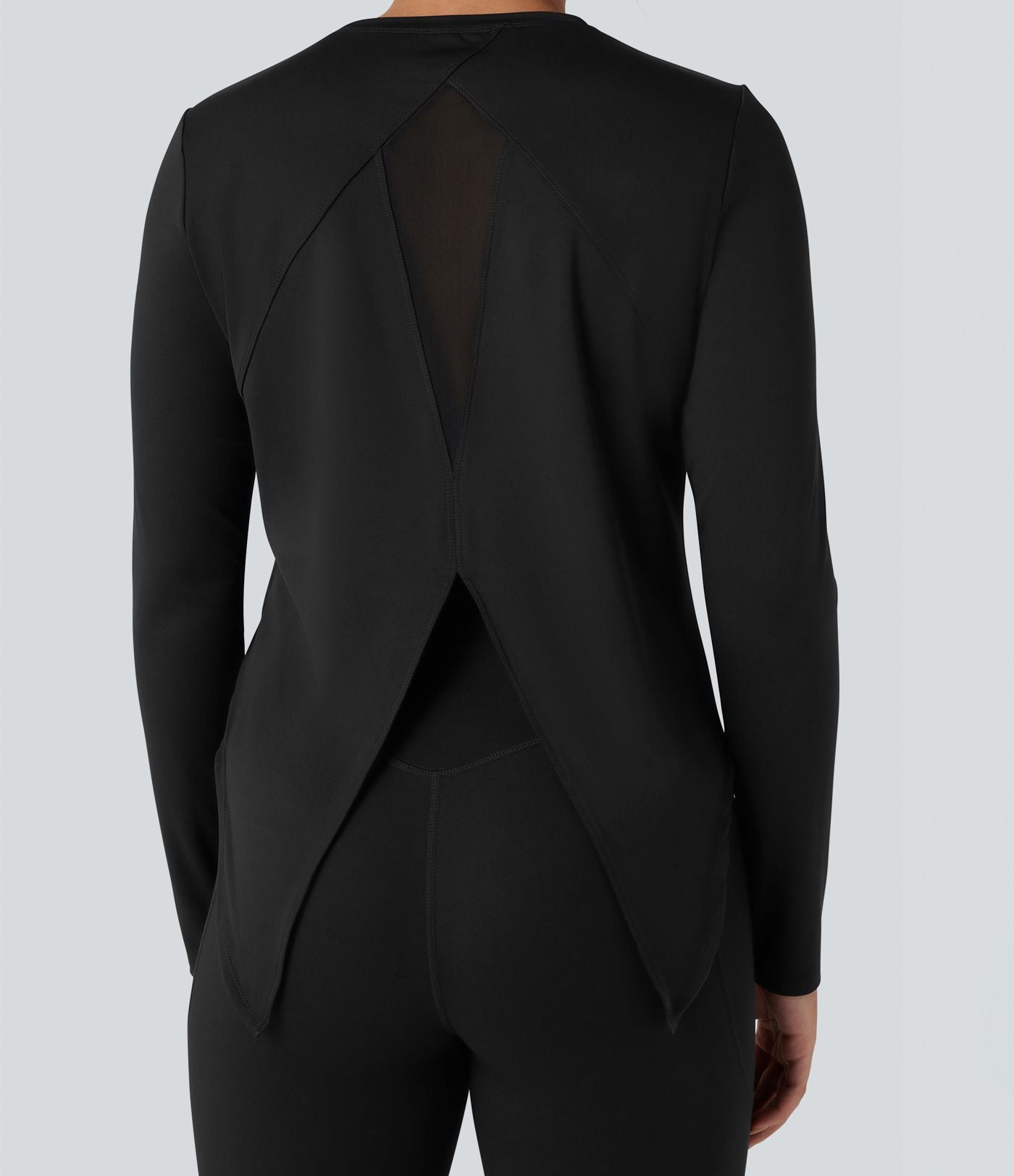 Top de sport running col rond mesh contrastant liens dans le dos manches longues