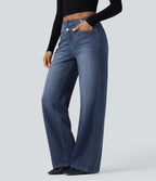 Jean baggy asymétrique Halara Flex™ taille haute effet délavé avec poches
