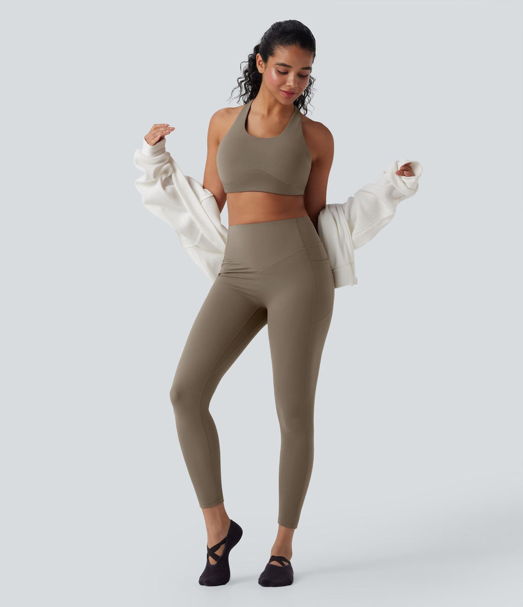 Legging de yoga gainant galbant taille haute avec fronces et poches Halara UltraSculpt™