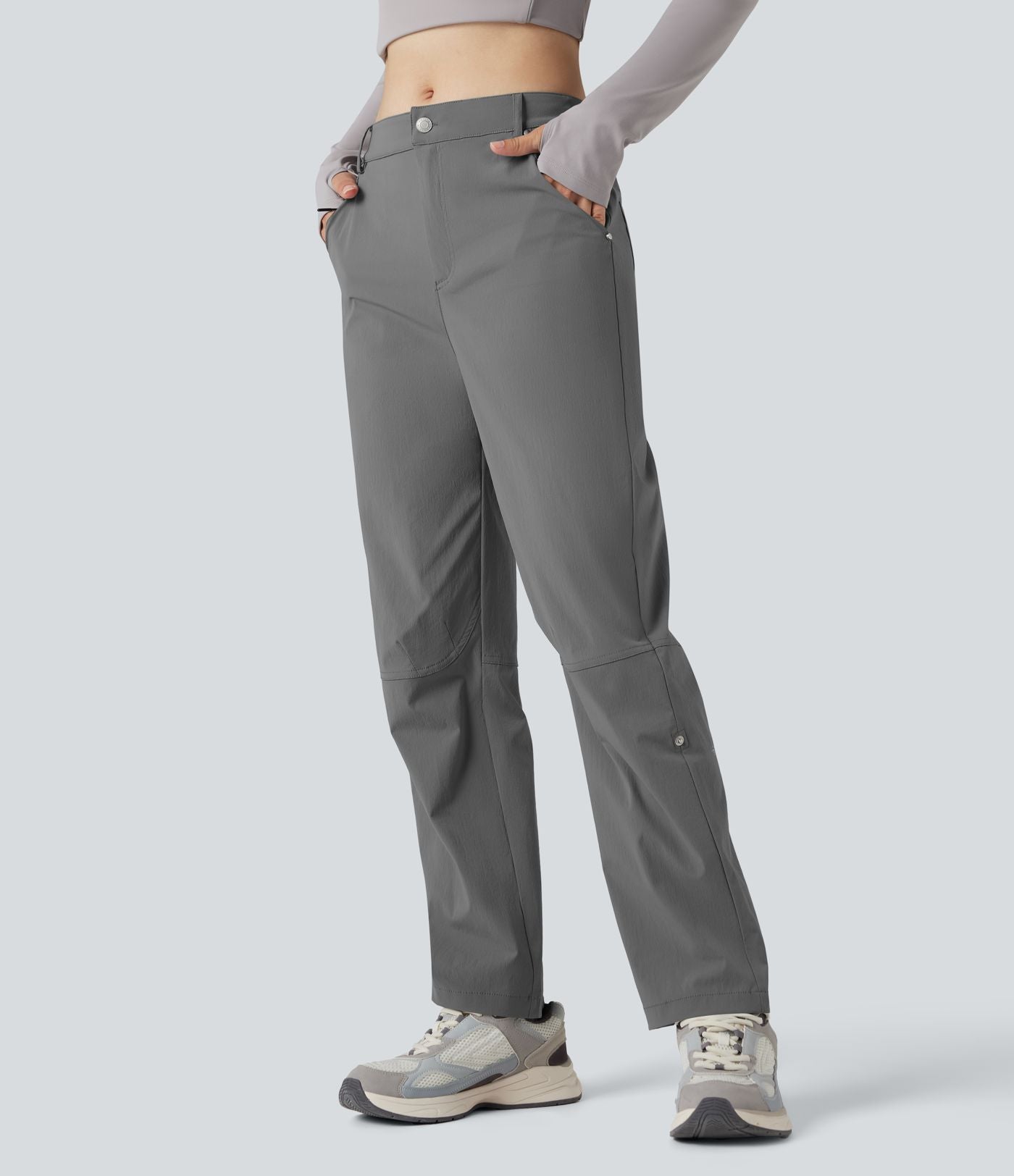 Pantalon de randonnée déperlant taille mi-haute coupe droite avec poches - longueur ajustable