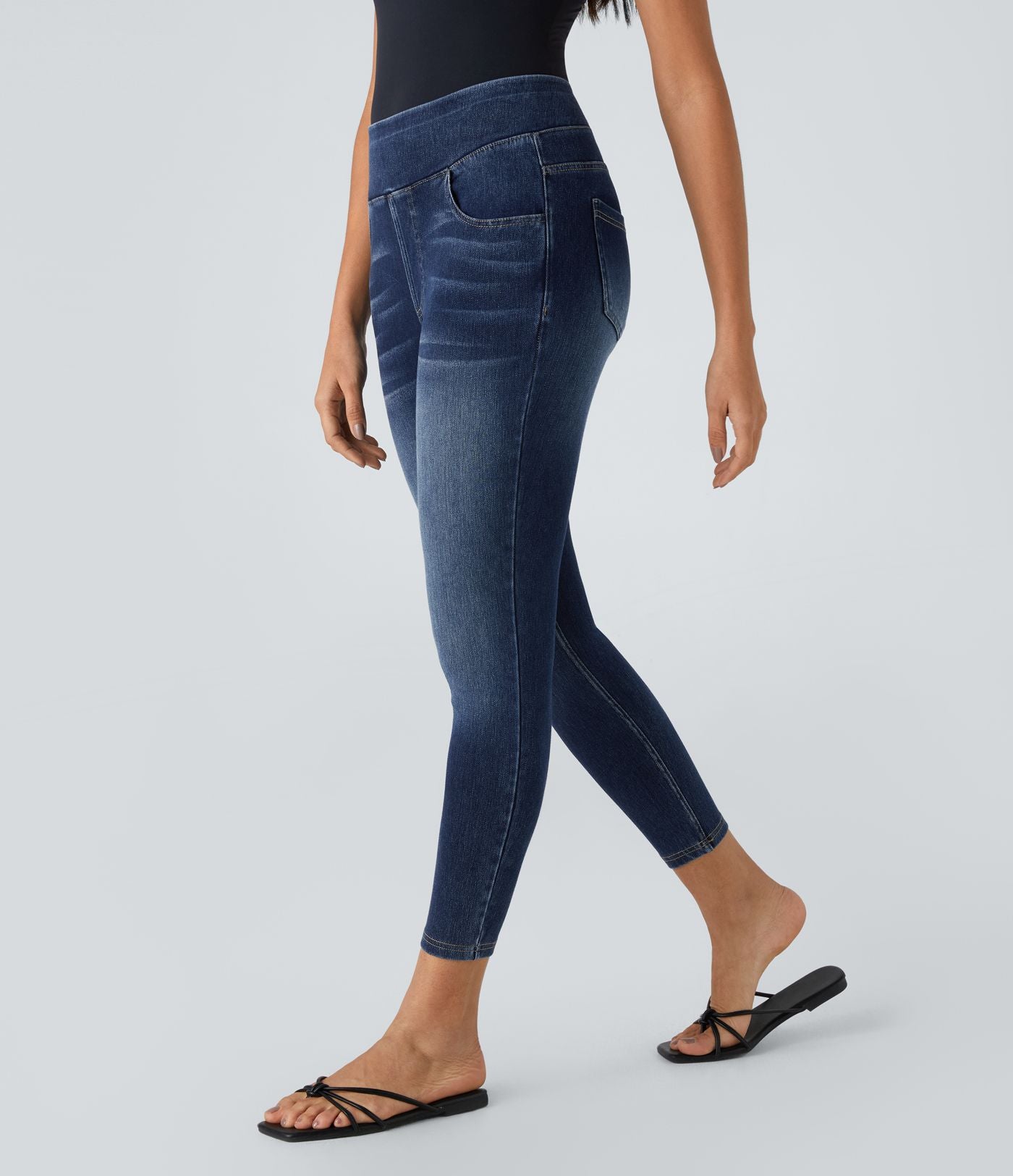Leggings 7/8 décontractés en denim taille haute avec poches Halara Flex™