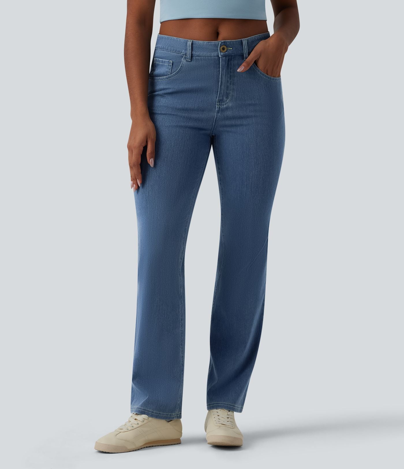 Halara Flex™ Jean Évasé Casual Taille Mi-haute Tricot Extensible Boutonnés Poches