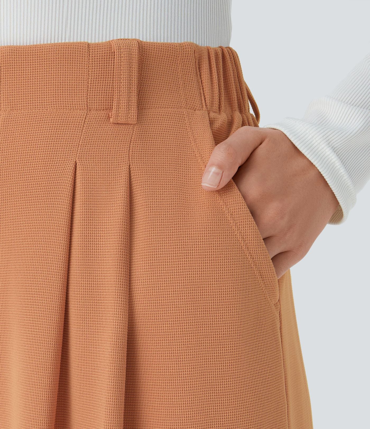 Pantalon Tailleur Large Fluide Halara Flex™ Gaufré Taille Haute Poches Latérales