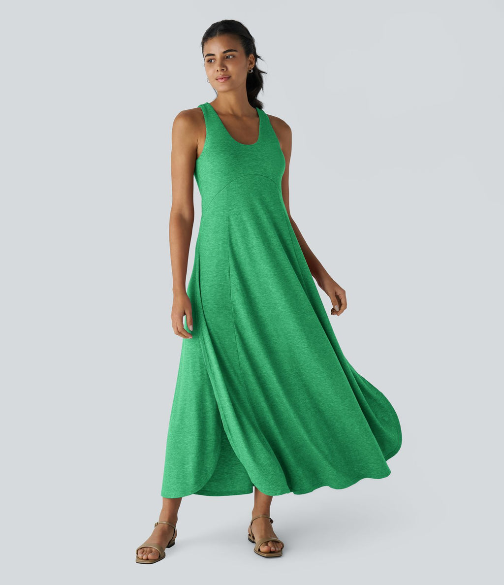 Robe Casual Débardeur Longue Fluide Fendue Dos Nu à Col en U