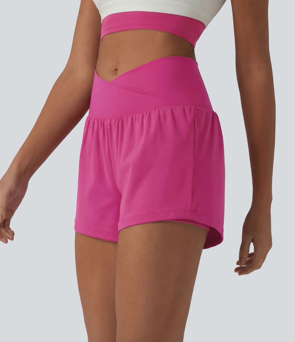 Short de yoga 2-en-1 SoftlyZero™ Airy croisé taille haute 7,5 cm effet frais InstantCool avec poches