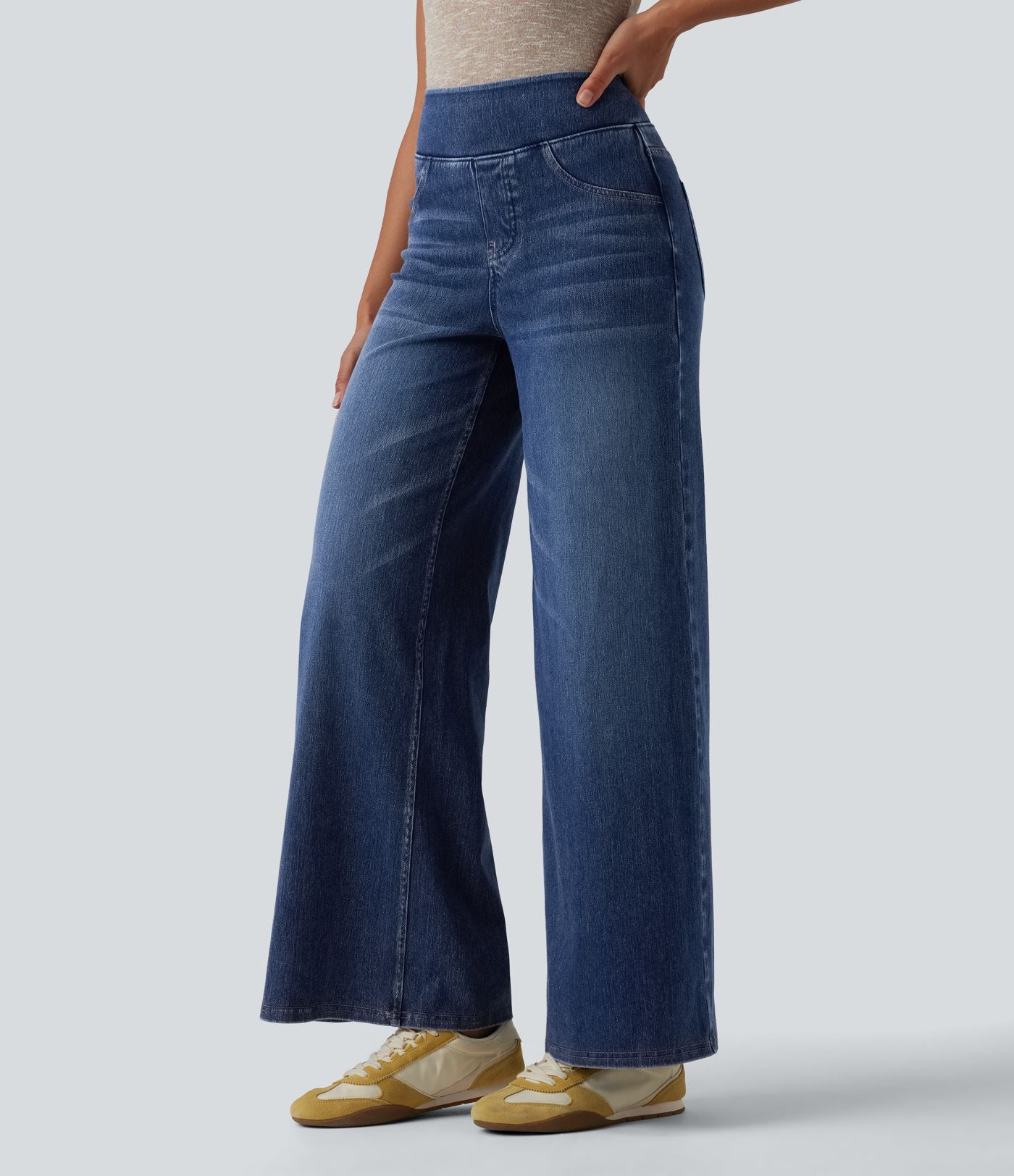 Jean large décontracté Halara Flex™ taille haute gainant avec poches