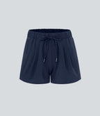Short 7,5cm Casual à Taille Moyenne avec Ceinture Élastique Cordon de Serrage et Poches Latérales Ruchées