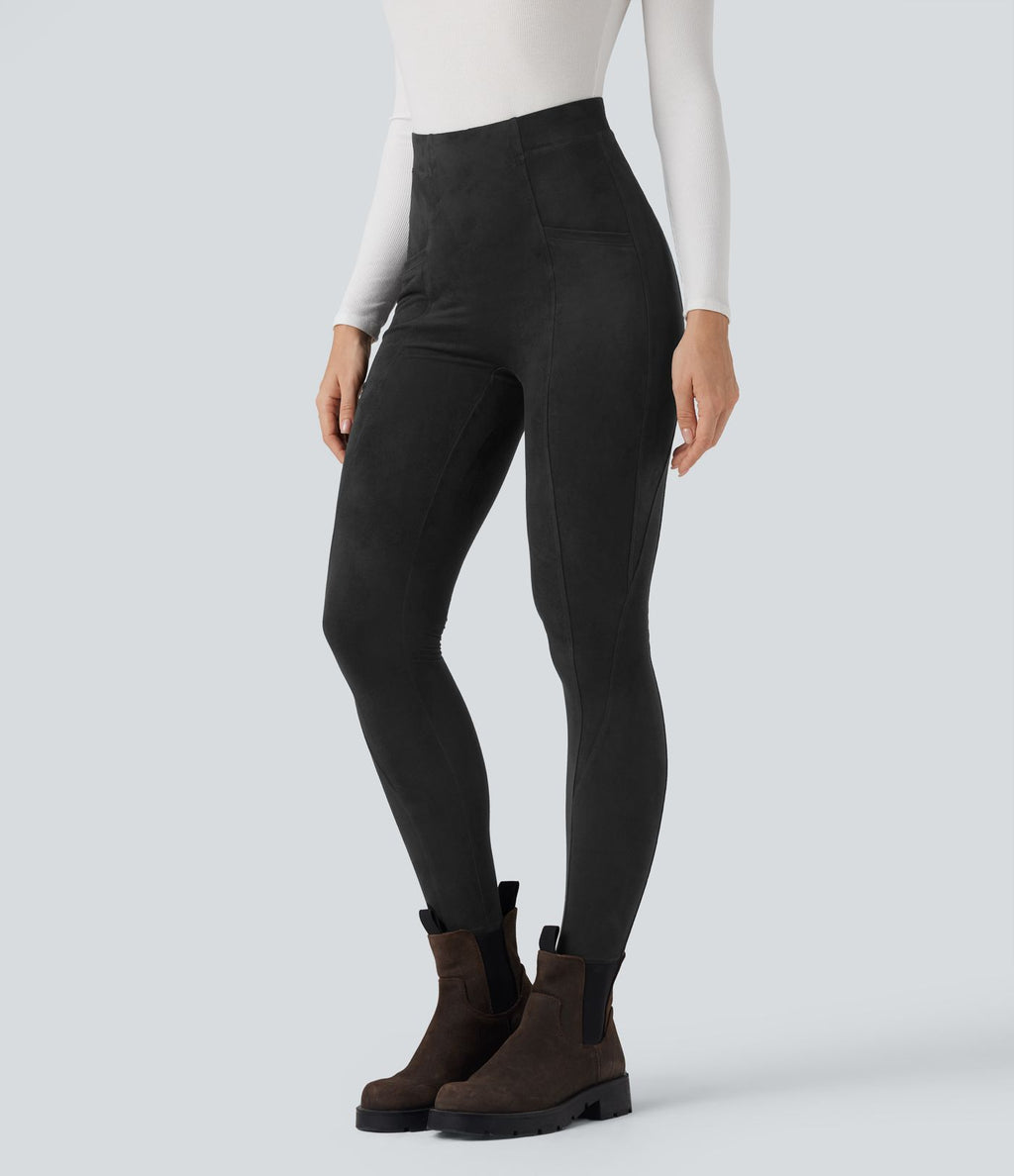 Legging décontracté 7/8 effet daim taille haute gainant avec poches