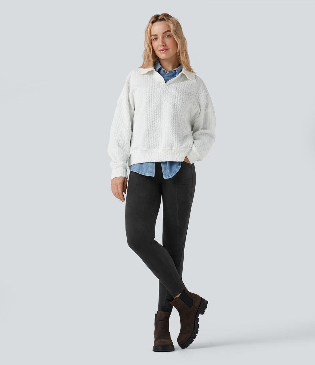 Legging décontracté 7/8 effet daim taille haute gainant avec poches
