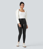 Pantalon 7/8 moulant décontracté polaire gainant taille haute extensible effet cuir avec poches