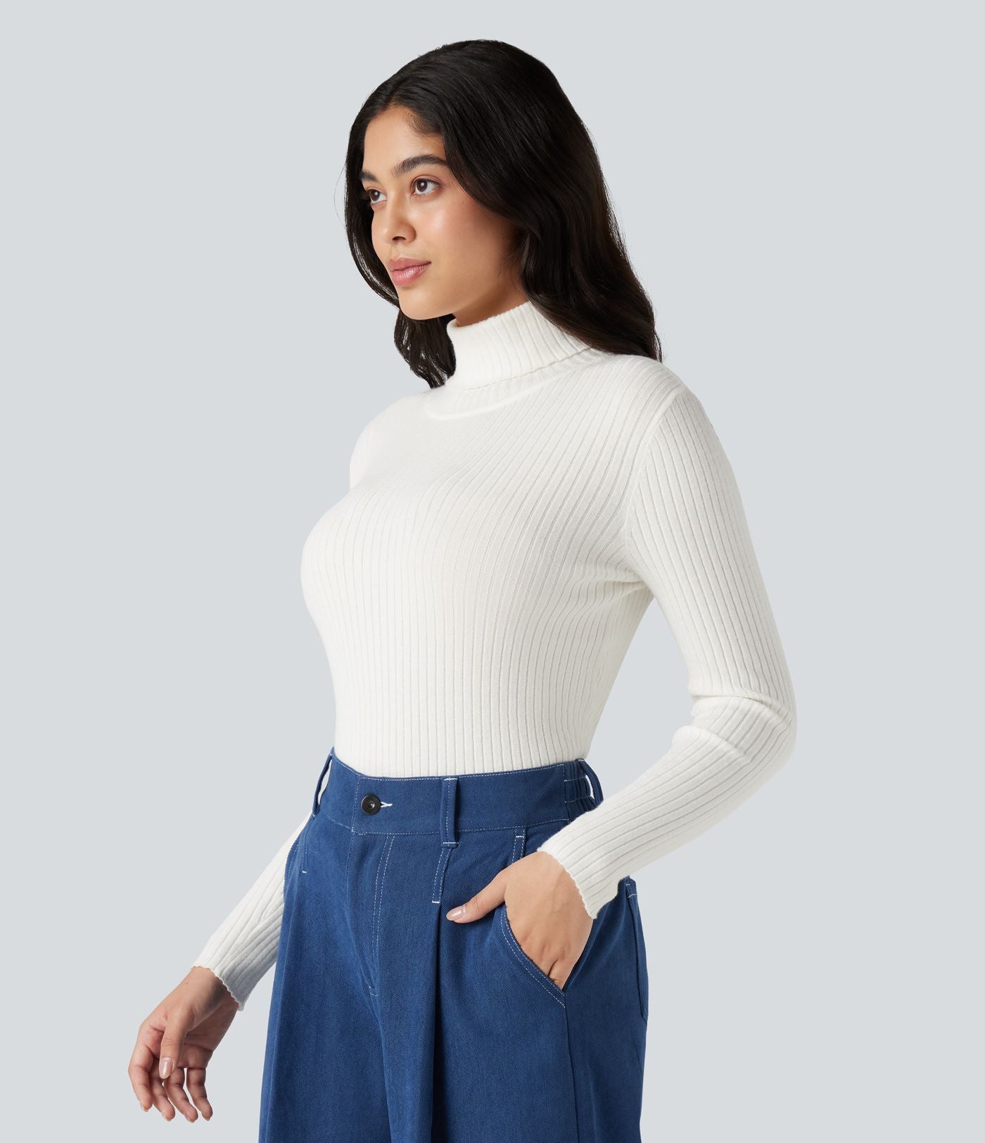 Pull tailleur col montant manches longues