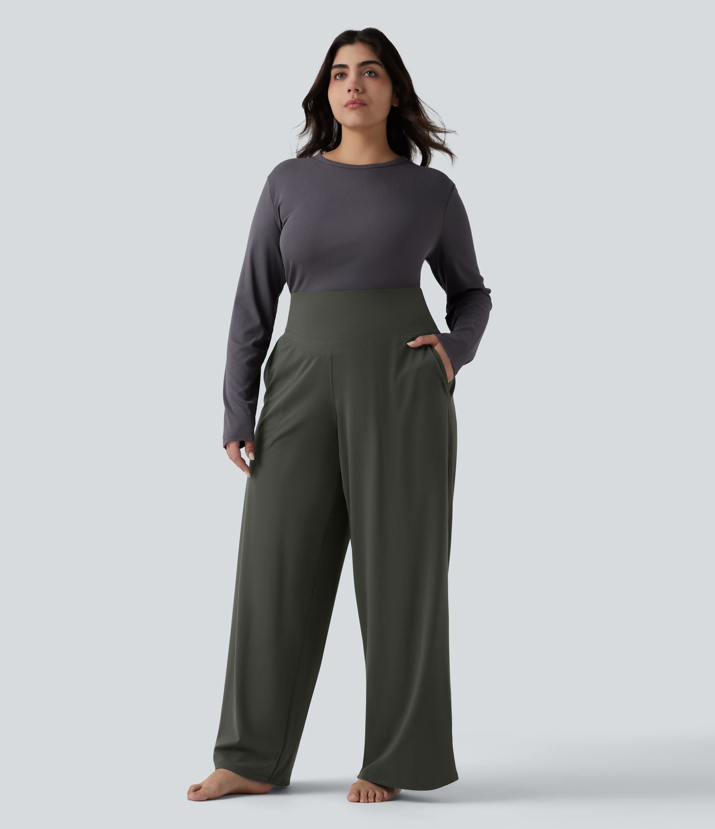 Pantalon de yoga grande taille jambes droites taille haute gainant Halara UltraSculpt™ avec poches