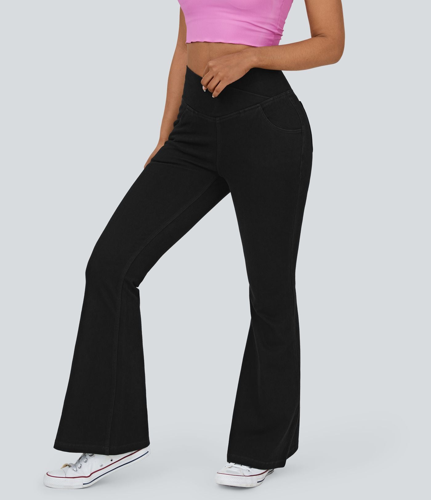 Halara Flex™ - Jean Ultra Evasé Tricot Extensible Lavé Poches Croisées Taille Haute