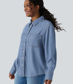 Chemise casual denim en lyocell manches longues avec poches