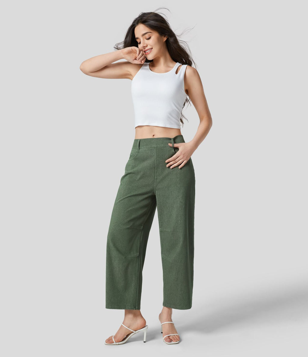 Halara Flex™ Jeans Causal Fuselés à Taille Mi-haute avec Plusieurs Poches en Tricot Extensible Coloré