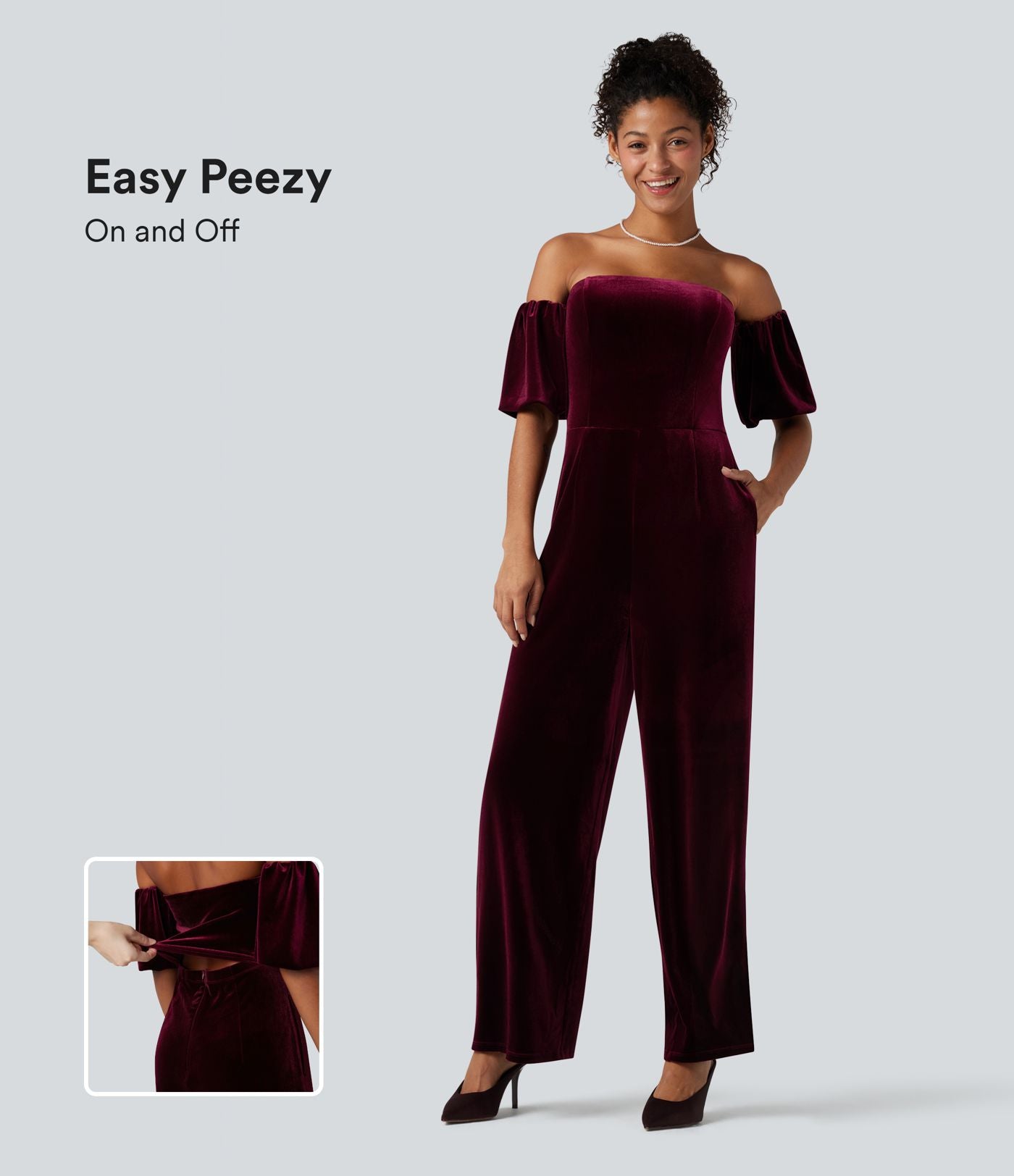 Combinaison velours bustier fendue manches bouffantes - Easy Peasy