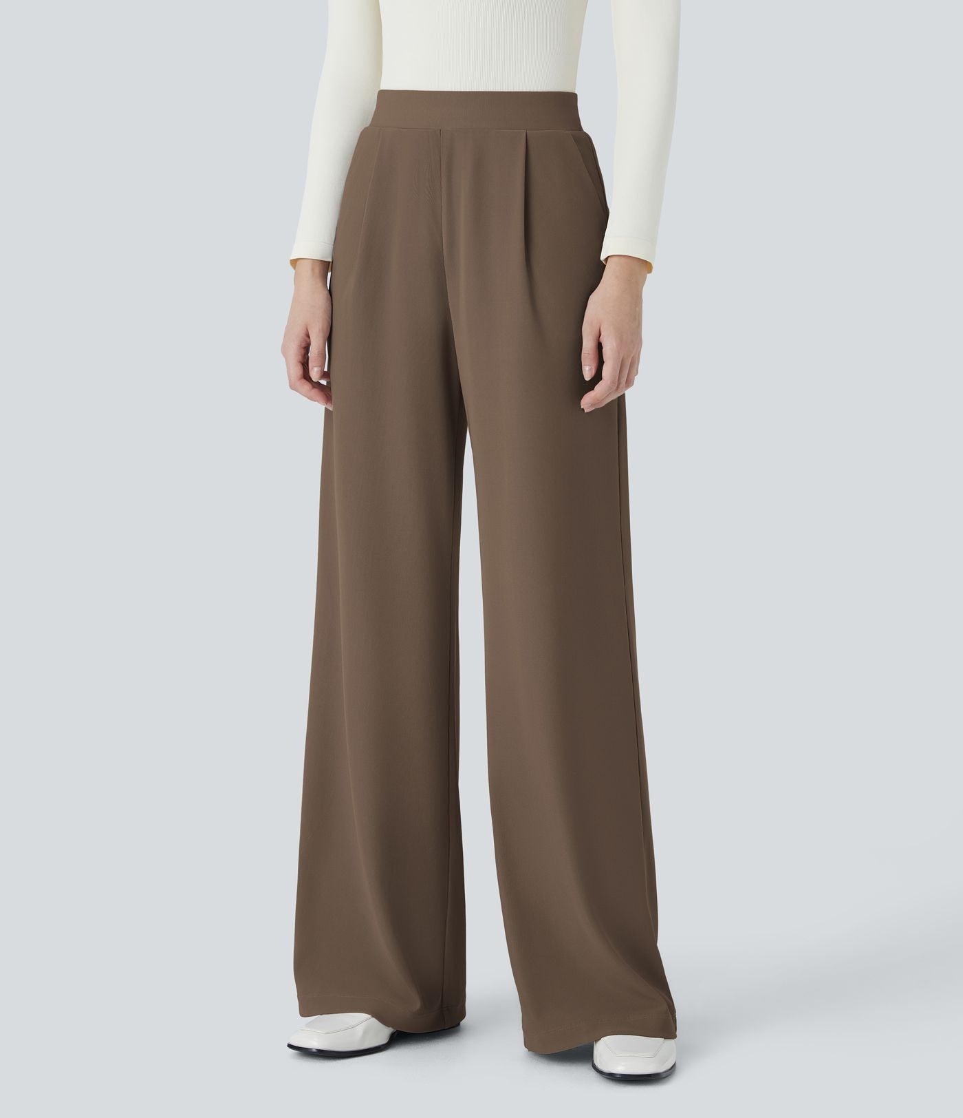 Halara Flex™ Pantalon Tailleur Évasé à Taille Haute Sculptant la Silhouette avec Poches Latérales Micro Waffle
