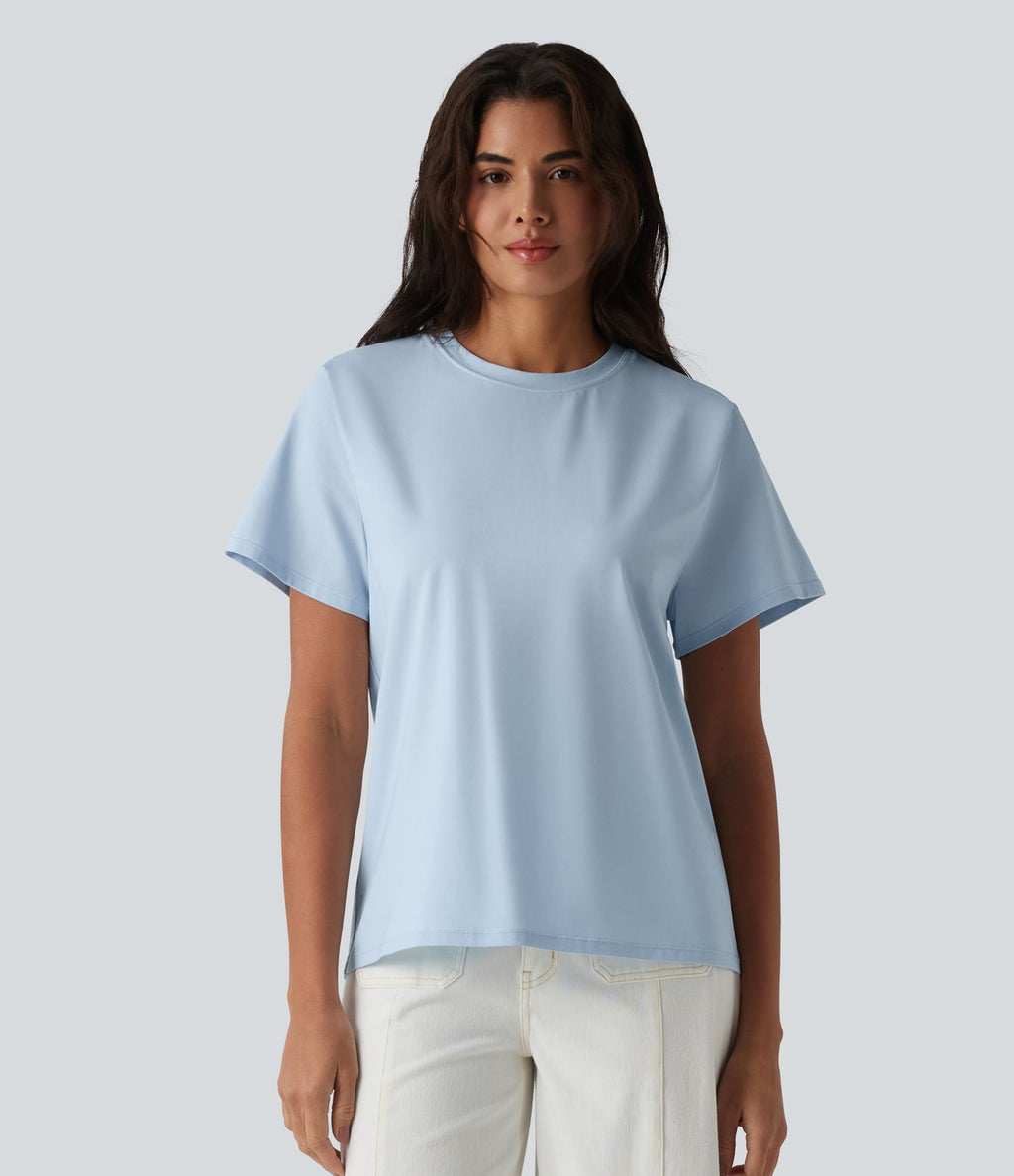 T-shirt casual col rond manches courtes en coton