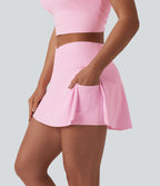 Jupe de tennis micro mini 2-en-1 SoftlyZero™ Airy taille haute croisée avec poche - UPF50+