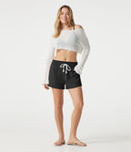 Short décontracté taille basse à cordon de serrage, aspect lin, avec poches
