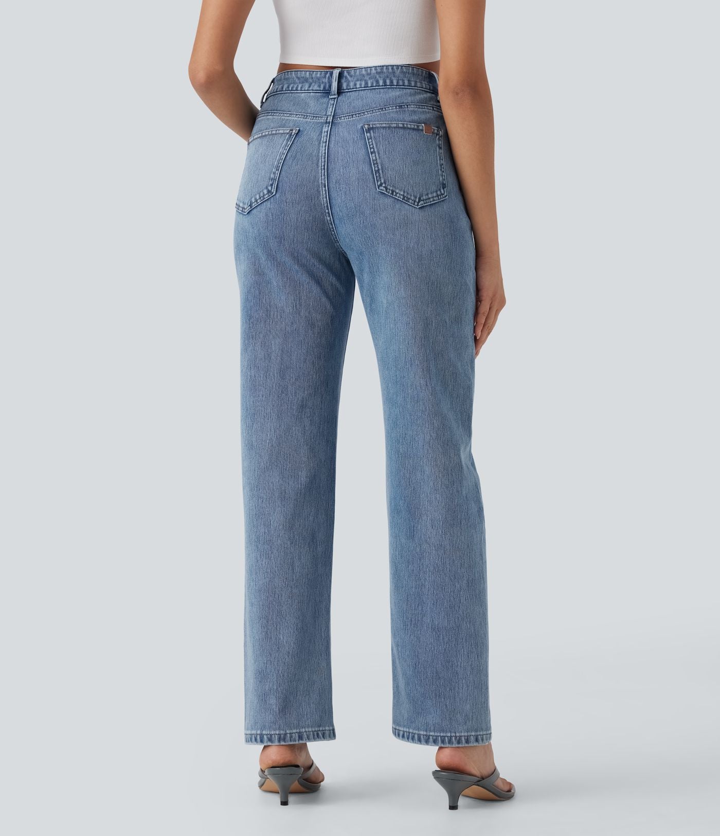 Halara Flex™ Jean droit extensible à taille haute avec bouton, fermeture éclair et poches multiples