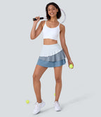 Jupe Tennis A-line Taille Haute à Poches et à 3 Couches de Volants 2 en 1