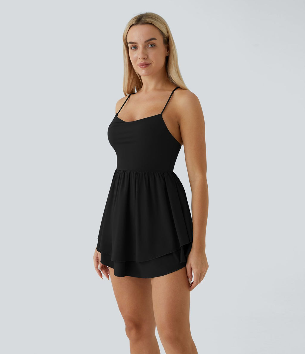 Breezeful™ Robe Casual Mini Fluide à Séchage Rapide à Volants Superposés Dos Nu et Lacée