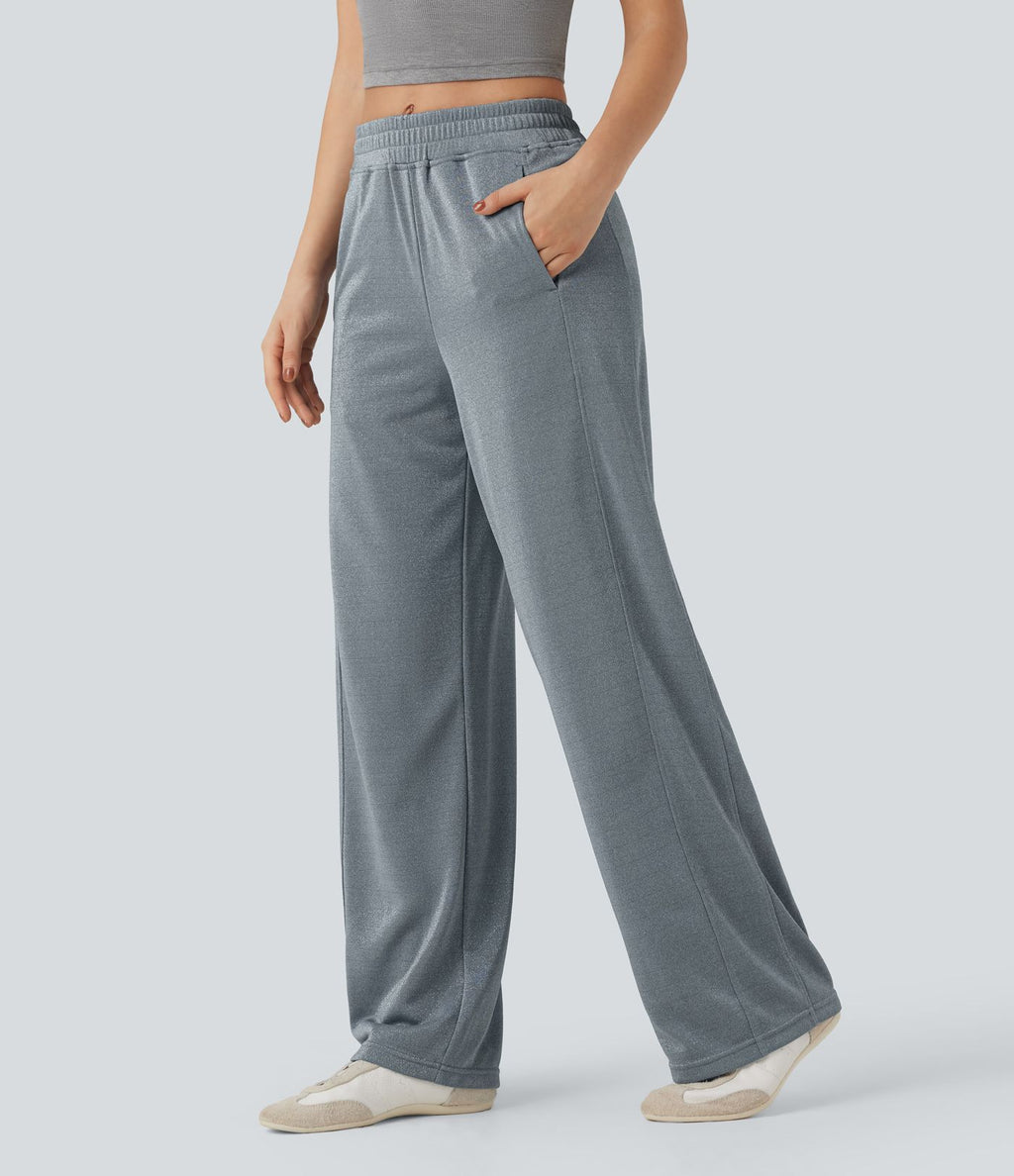 Pantalon droit taille haute effet sparkle, avec poches