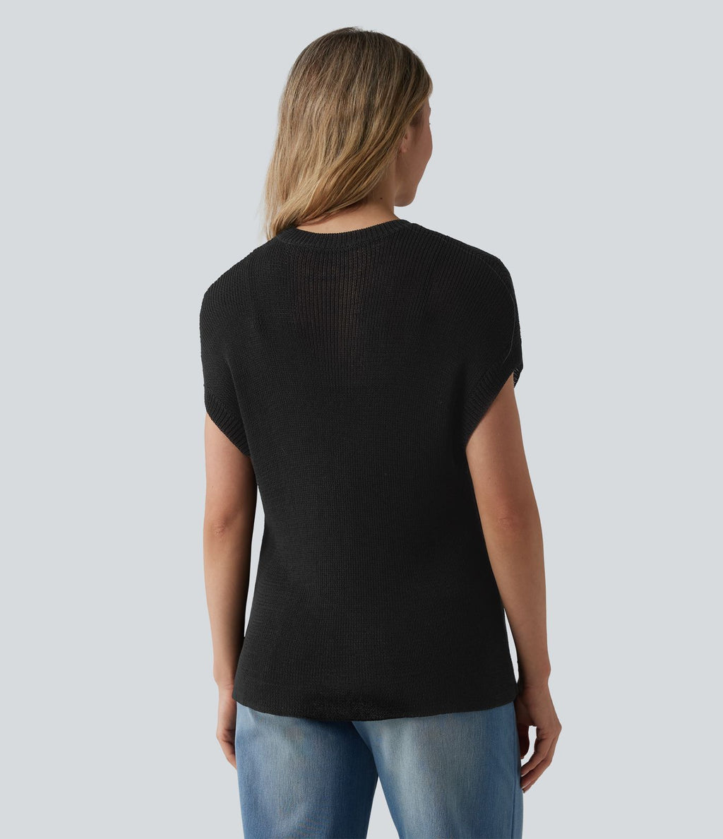 Pull décontracté col rond manches chauve-souris avec poche