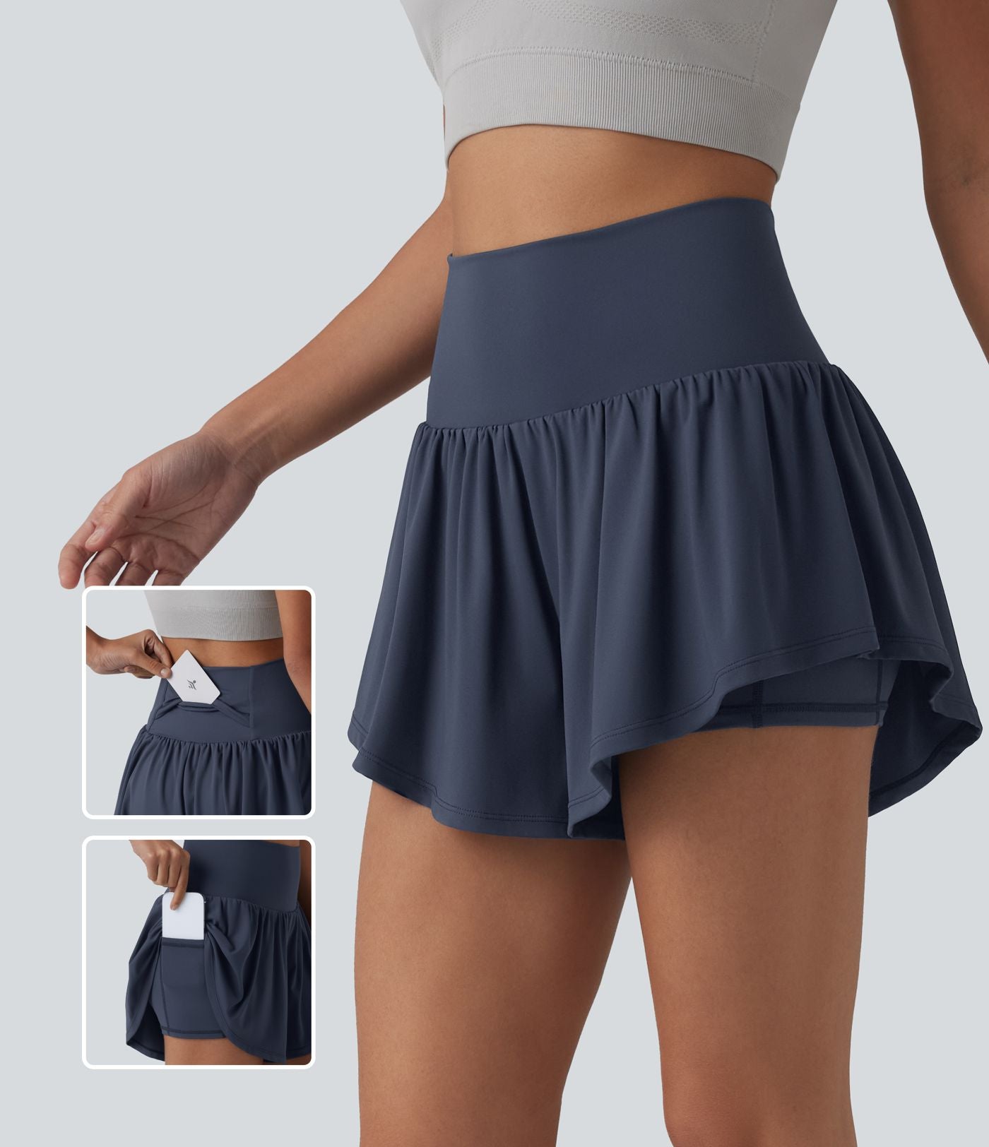 Short de yoga 2-en-1 SoftlyZero™ Airy effet frais InstantCool taille haute 7,5 cm avec poches