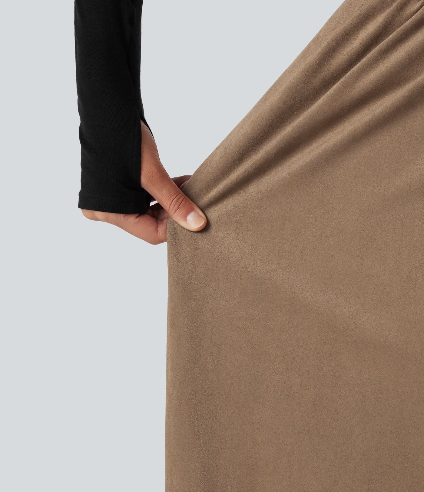 Jupe midi trapèze en suédine taille haute avec cordon de serrage et poches