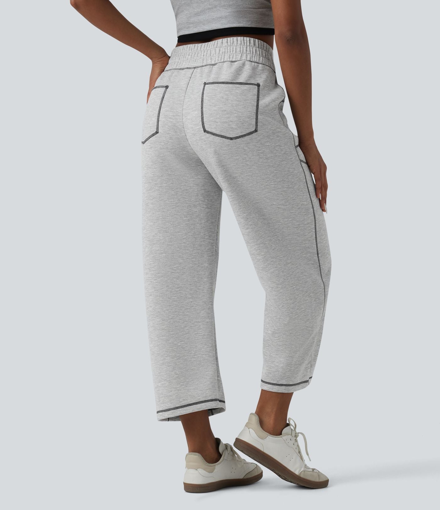 Jogging casual taille haute coupe barrel color block surpiqûres avec poches