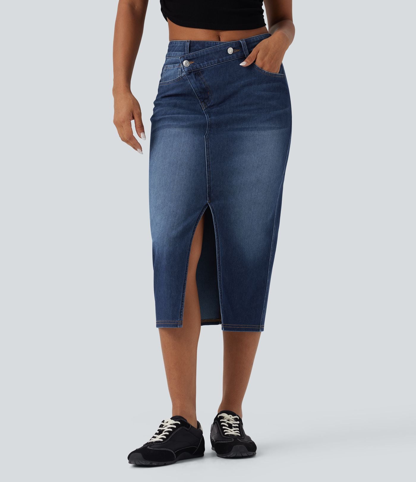 Jupe décontractée denim moulante Halara Flex™ asymétrique taille mi-haute avec fente et poches