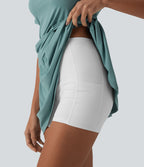 Robe mini casual 2 pièces col rond manches courtes dos goutte d'eau avec poches