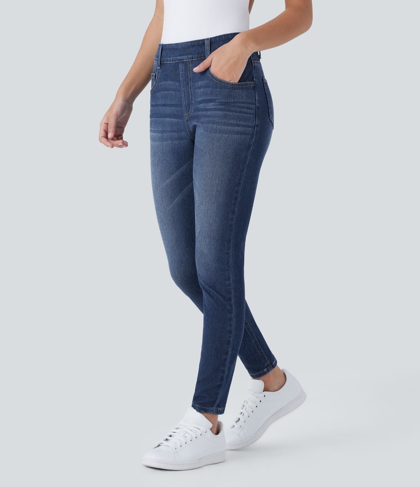 Jean skinny 7/8 décontracté taille mi-haute Halara Flex™ avec poches à enfiler